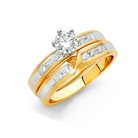 Jewels LU 14K Žuto zlato okrugla kubična cirkonija CZ Vjenčani opseg i angažman mladenkini prsten Dvije