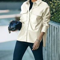 Jakne za žensku kožnu jaknu casual dugih rukava sa džepovima sa grudima i tipkama kožna jakna moto biciklistička