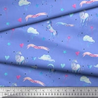 Soimoi Blue Rayon tkanina oblaka i jednorog životinjski ispis tkanina sa dvorištem širom