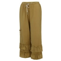 Žene Ljetne hlače Capris Hlače Čvrsto boje ravne široke noge ruffle elastične visoke struke duge pantalone sa džepovima Yellow XXXXL