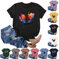 Cleance! TOFOTL Ljetna majica kratkih rukava za žene modni leptir print casual crewneck pulover bluze