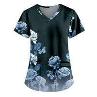 Ženski bluze V-izrez grafički otisci Bluze seksi ženske plus ljetne majice kratkih rukava plava 4xl