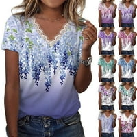 Čipka TRIM V CACT T majice za žene cvjetne ljetne vrhove kratkih rukava majica Ležerne ploče, nebesko plavo m