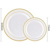 Zlatne plastične ploče-bijele i zlatne ploče za jednokratnu upotrebu 30-10,25 '' Ploče za večeru 30-7,5 '' Ploče salata