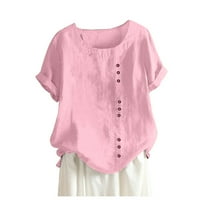 Ženska casual labav gumb posteljina plus veličina dnevna boho tanic majica bluza Pink + 5xl