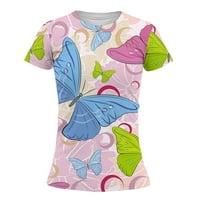 Modni ženski leptir tiskane majice O-izrez casual kratkih rukava za bluzu