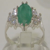 14k bijeli zlatni prirodni smaragdni i dijamantni ženski prsten