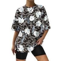 Žene izlazi na ulici Streetwear padne ramena kratki rukav Ljeto Loose FIT TEE prevelizirani modni okrugli vrat cvjetni bluze camisas