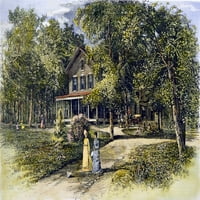 Kuća, 19. vijeka. Na sredinu viktorijanske kuće. Graviranje drveta, 1876. Poster Print by