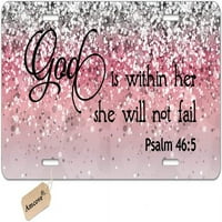 Licenjska ploča Psalam 46: Bog je u njemu, neće nesigurati stih ružičastu tanjur uzorci uzorke, tag