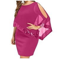 Haljine za žene s dugim rukavima tiskano duljina koljena, haljina za sunčanje V-izrez ružičasta 2xl