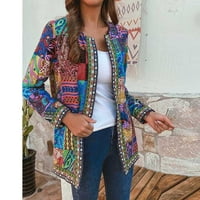 Žene Baycosin Vintage Etničko stil cvjetni print dugih rukava plus veličine pamučni jakni kaput