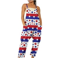 Četvrti julsko prjke za žene Američka zastava Labavi bager džepni džepovi za pantalone za playsuit kombinezon
