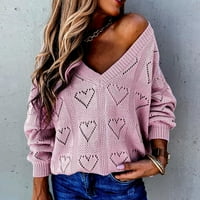 Cuoff Wouns Modni kardigan džemperi za žene V izrez dugih rukava izdubljeni otvor srca rebrasti pleteni
