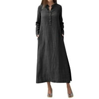 Ljetne haljine za žene dugih rukava A-line dužina gležnja seksi datum ispisana V-izrez haljina crna 5xl