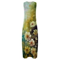 Ljetne haljine za prodaju za žene za žene bez rukava za ispis cvjetni uzorak V-izrez Maxi Loose Fit