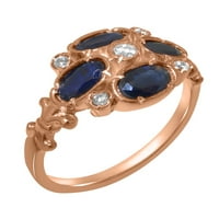 Britanska napravljena 10k Rose Gold Prirodni Diamond i Sapphire Womens Promise Ring - Veličina Opcije