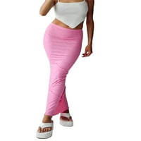 Wybzd ženske pletene duga suknja velika elastična ciganska suknja u punu dužinu Fishtail suknje Tube Haljina Pink XS