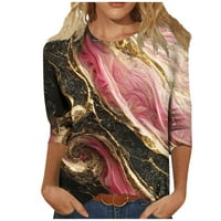Hanas vrhovi ženske poslovne modne pulover, chic rukav okrugli vrat tunika, mermerni tisak labavog mekanog