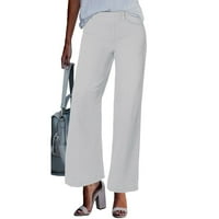 Tking modne ženske ljetne široke traperice za noge casual visoke čekinske pantalone s džepovima bijeli