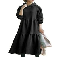 Grianlook dame midi haljine od pune boje haljina s kapuljačom od vratnih vrata seksi kaftan dugih rukava crna m