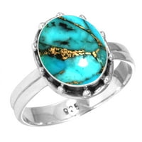 Sterling srebrni prsten za žene - muškarci bakreni plavi tirkizni dragulj srebrne prstene veličine 7.