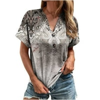 Ženske bluze i vrhovi Dressy Gumb Up Plain Tunic Tunts Ležerne prilike ugrađene V-izrezom Majice kratkih