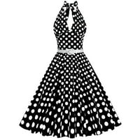 Dužina čaja Linijska haljina za žensko čišćenje Polka Dot Print Beach Beaveless Halter vrat Sundress