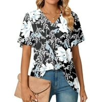 Ženska modna tiskana Ležerna majica s kratkim rukavima V izrez Labavi majice The bluza m