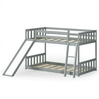 Twin preko dvostrukih kreveta drveni niski krevet s slajd ljestvicama za djecu-sivu