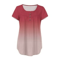 Qcmgmg Ženske bluze i vrhovi modni ljetni labavi fit tunic gumb prema dolje gradijentni kratki rukav za nošenje s majicama od tamne cijan s