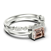 Minimalistički 1. karatni smaragdni morgatitni i dijamantski moissanite zaručni prsten, vjenčani prsten u sterlingu srebrnom sa 18k bijelim zlatnim oblogom, osvjetljenjem, obljetni prsten, set za mladenke