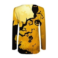 Duks za žene Ženski modni casual dugih rukava HALLO-Ween tiskali su tipku V-izrez Top Gold L