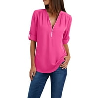 Moonker Womens Tops Košulje za žene Bluza patentni gumb Dugi rukavi labava šifonska majica košulje Žene