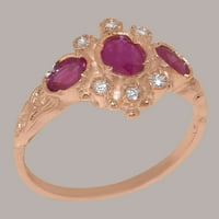 Britanci napravio 9k ružičasto zlato prirodno rubin i kubični cirkonijski ženski prsten - Opcije veličine