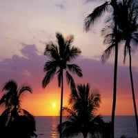 Zalazak sunca preko Tihog okeana na plaži Hapuna, obala Kohala, Big Island, Havaji, SAD. Poster Print