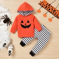 Baozhu Jlong Toddler Striped hlače + narančasto dukselo Lijepa baby Halloween bundeve print Hoodie odijelo