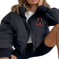 Ženska zimska jakna na puffer dugih rukava ovratnik puni zip vrećice obrezani puffer niz jaknu crne