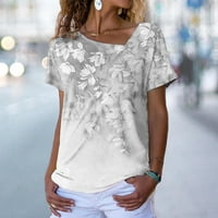 Ljetne vruće košulje za žene dame cvjetno tiska s kratkim rukavima, labav majica V-izrez na vrhu casual