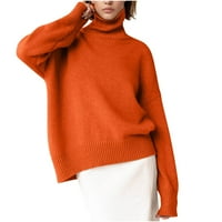 Bnwani Plus Veličina kornjača za žene Loše u boji dugih rukava Kneut Turtleneck Narančasta zimski džemperi