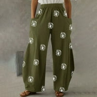 Lilgiuy modne ženske casual džep labavi ispis pantalone Trčevi temmy Vratiodlirane hlače