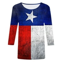 Sksloeg majice za žene Dressy casual vrhovi Američka zastava Odmjani rukavi bluze Crewneck T majice,