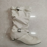 Fangasis Dame Fashion Mid-Calf boot okrugli nožni nožni zimski cipele Party Casual Mid Heeted Block Heel Boots Beige 9
