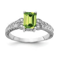 14k bijelo zlato 7x smaragdnog rezanog peridota Pravi dijamantni prsten
