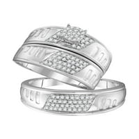 Čvrsta 10k bijelo zlato i njezina okrugla dijamantski klaster Usklađivanje par tri prstena za brisalne