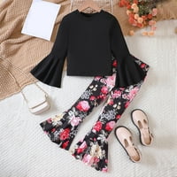 Modna odjeća za djevojke s dugim rukavima s dugim rukavima cvjetni ispis zvona odijela odjeća za odjeću za dječje odjeće Black 150
