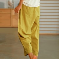 Aufmer Hlače za žensko čišćenje elastičnih struka široke noge pantalone duge obične džepne pantalone