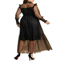 Ženska elegantna polka tačka crna ovratnica linijski haljine s dugim rukavima plus veličine