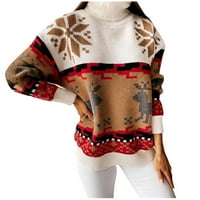 CLLIOS ružni božićni džemperi za žene s dugim rukavima Elk zapisni kabel pletiva Top elegantna crewneck
