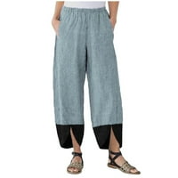 Ljetne hlače Žene Ležerne prilike pamučne lanene patchwork nepravilne labave hlače u širokim nogama